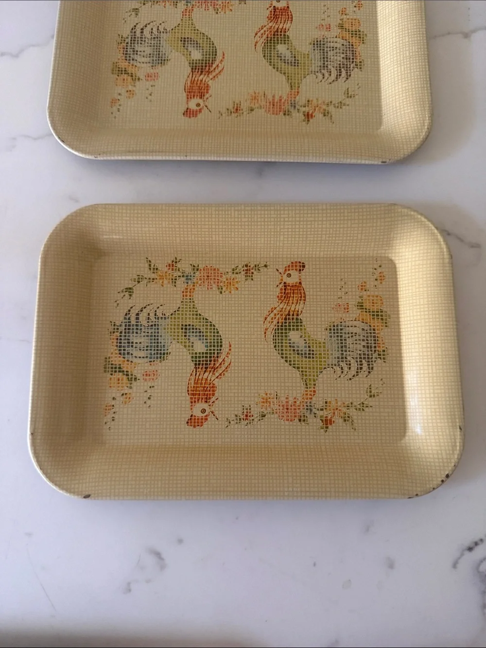 Vintage Rooster Mini Trays Set of 2